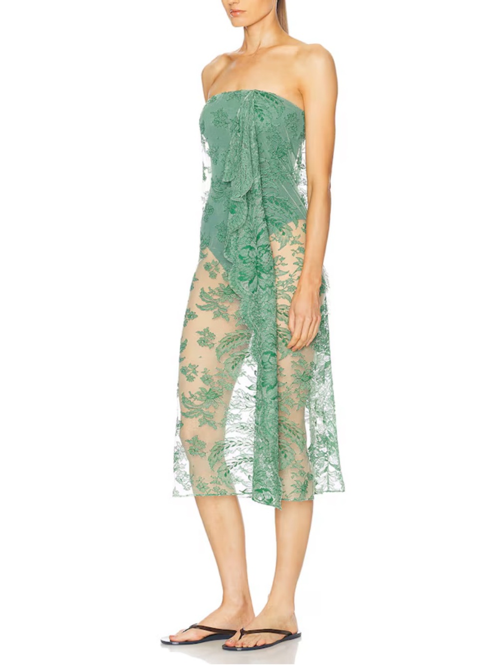 Christopher Esber Floating Lace Strapless Dress - Evergreen - Picture 10 of 12